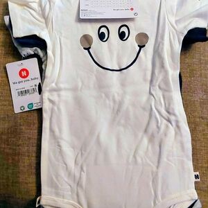 Hanes White & Navy Smiley Face Baby One-Piece Bodysuit 3 Pack